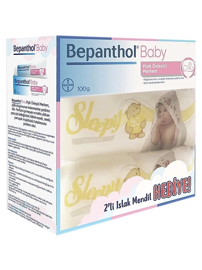 Bepanthol Baby Pişik Önleyici Merhem 100 Gr + 2 Paket Sleepy Sensitive 90 Lı Islak Havlu